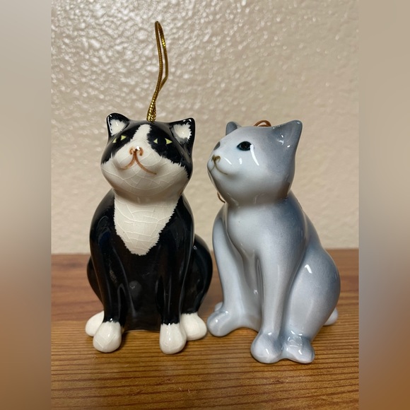 2 Black and white Gray Kittens Cats ornaments 3 & 4 inches Tall - Picture 3 of 7